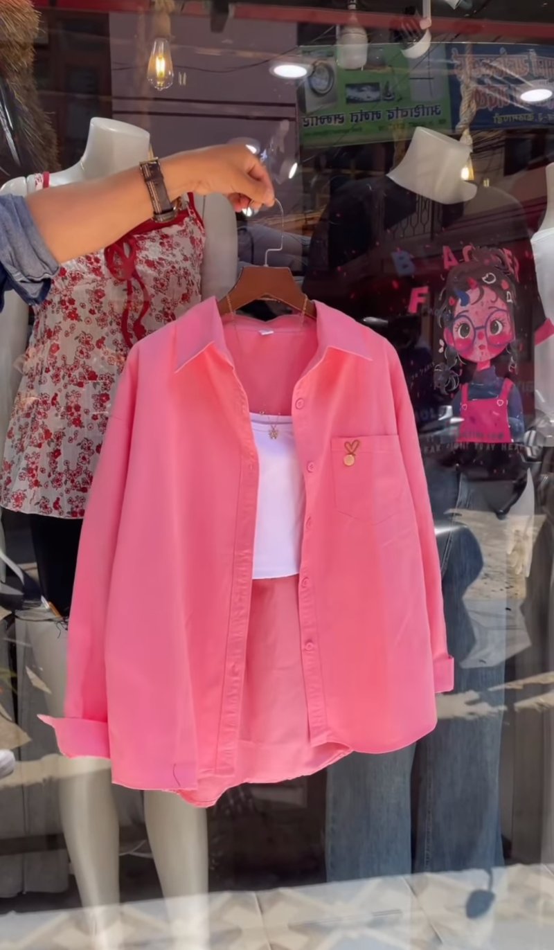 Women’s Pink 3-Piece Outfit Set | Shirt + Inner Top + Shorts Combo | Trendy Casual W